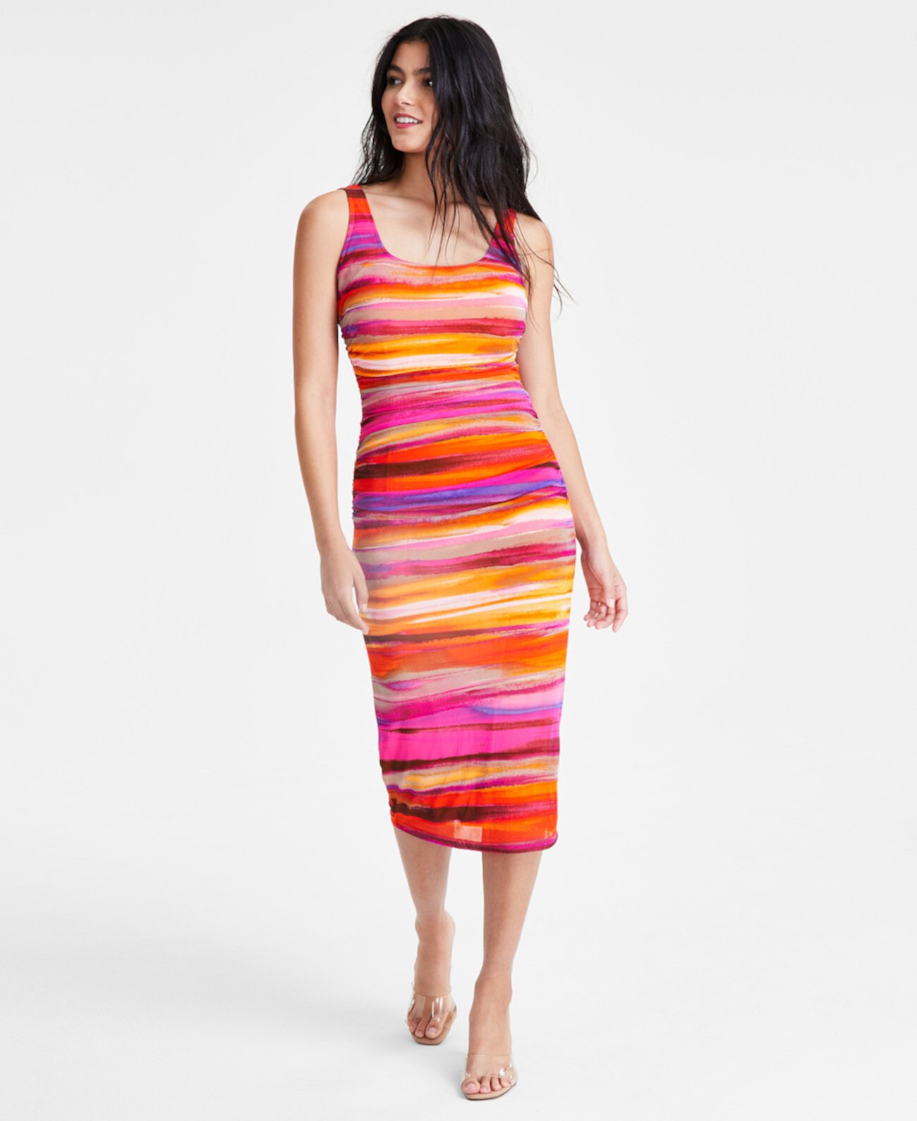 Women's Sleeveless Printed Mesh Midi Dress, Created for Macy's Bar III