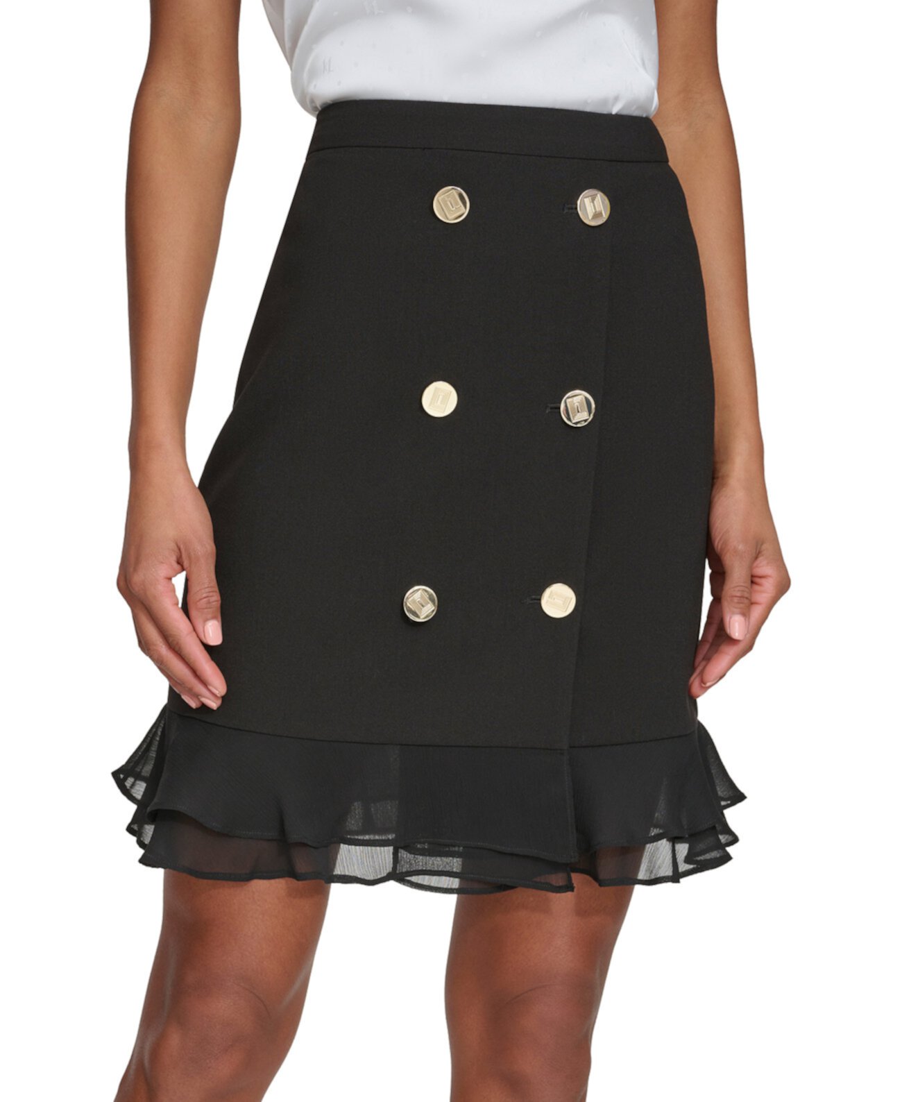 PARIS Women's Button-Trim Ruffled-Hem Skirt Karl Lagerfeld Paris
