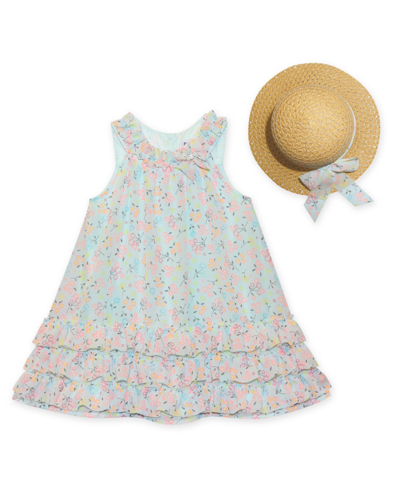 Сарафан Blueberi Boulevard Для Девочек Ruffle-Trim Floral Swing Dress Sun Hat Blueberi Boulevard