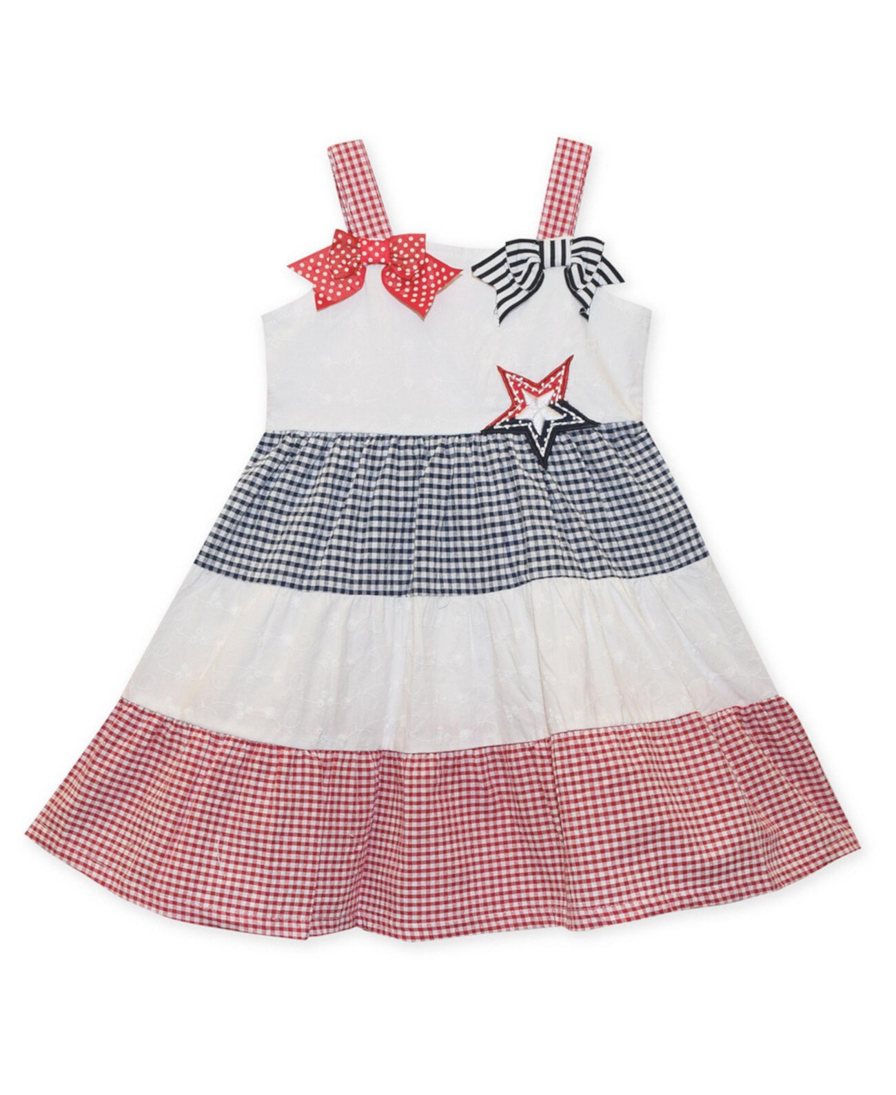 Baby Girls Americana Tiered Seersucker Dress with Bows Blueberi Boulevard