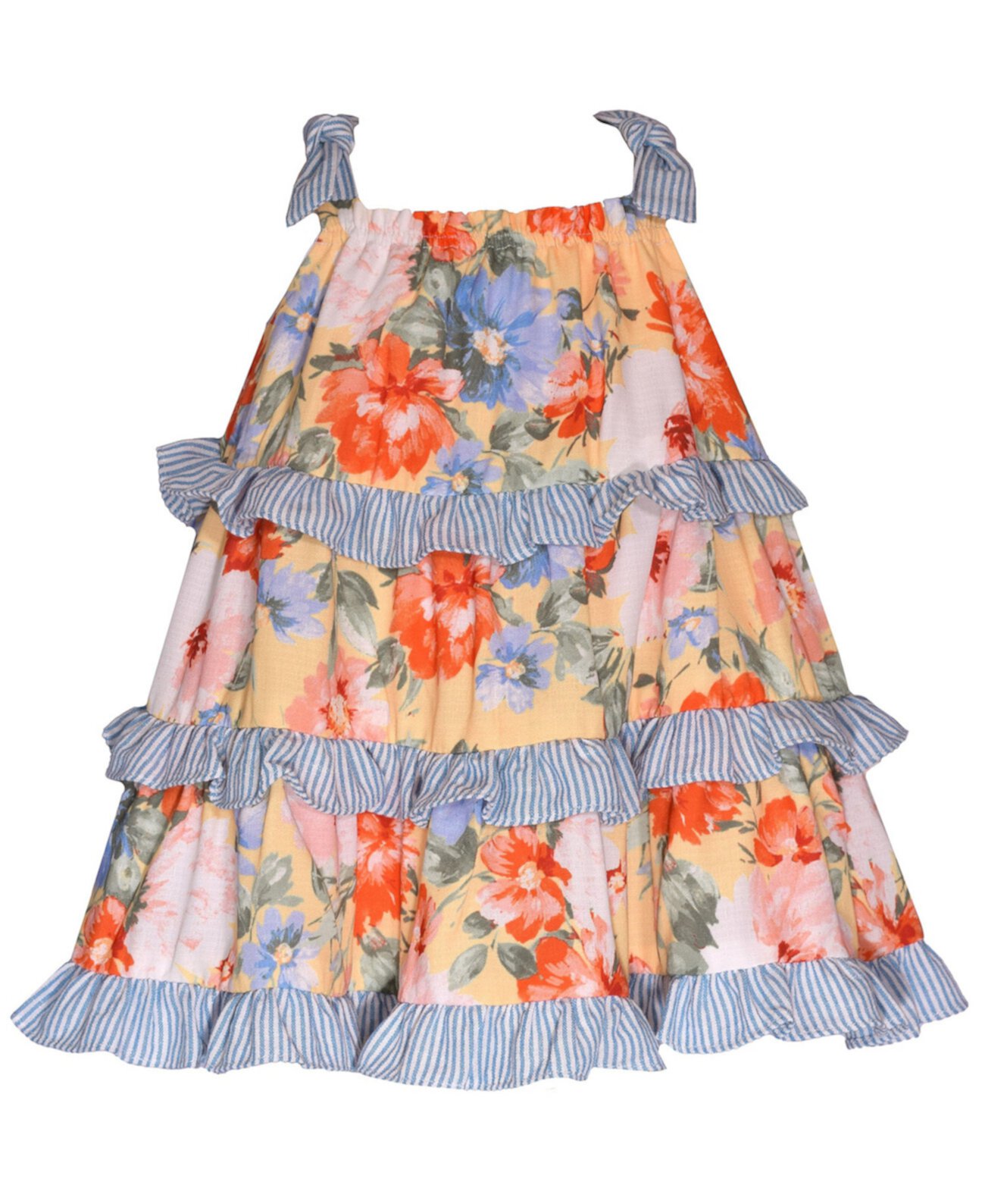 Baby Girls Mixed Print Bow Shoulder Dress with Ruffled Tiers Bonnie Baby
