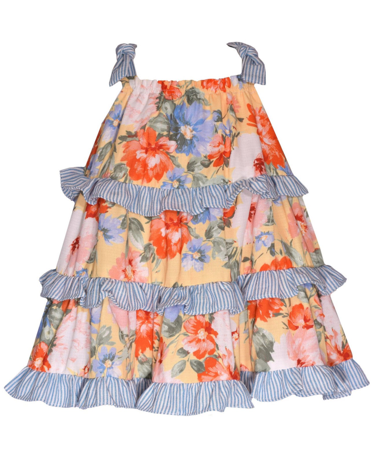 Детский Сарафан Bonnie Baby Mixed Print Bow Shoulder Dress with Ruffled Tiers Bonnie Baby