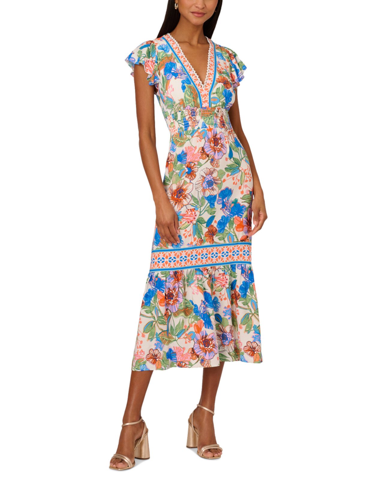 Women's Smocked-Waist Flutter-Sleeve Dress Adrianna by Adrianna Papell