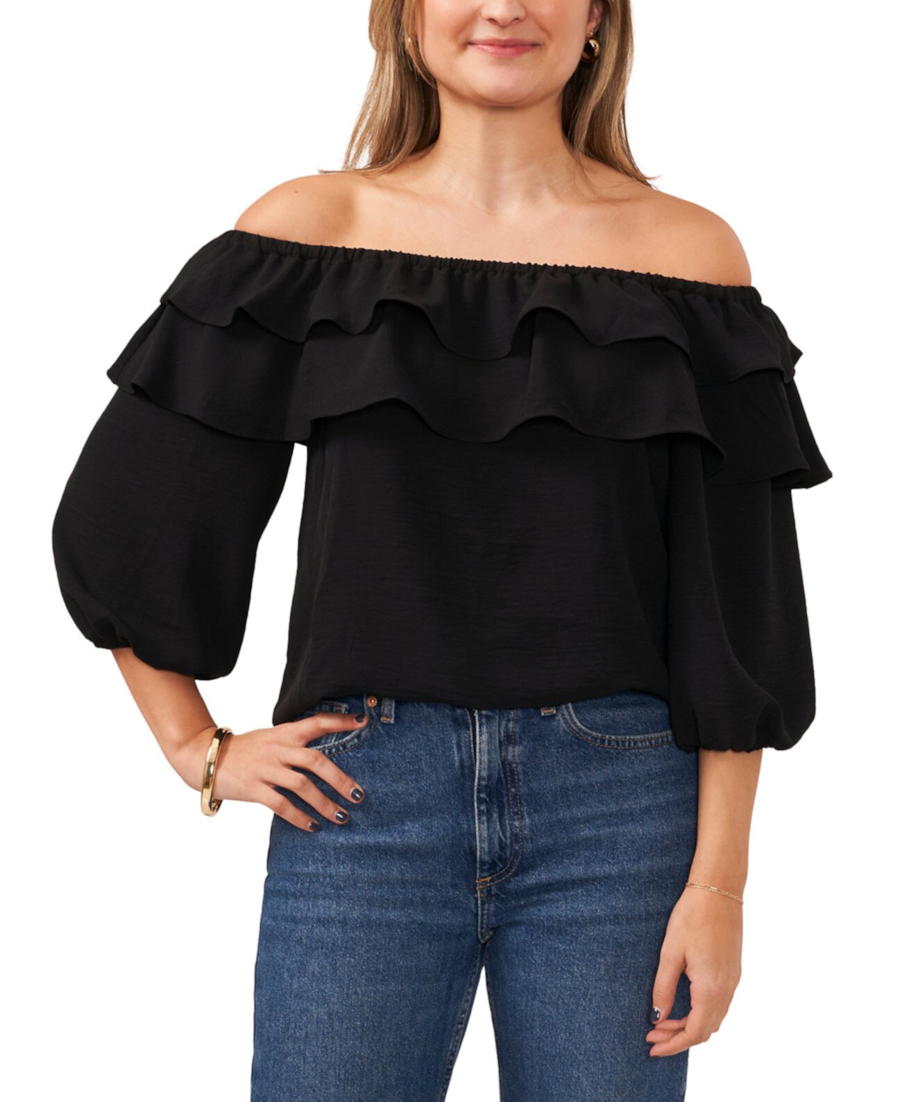 Petite Double-Ruffled Off-The-Shoulder Top Sam & Jess