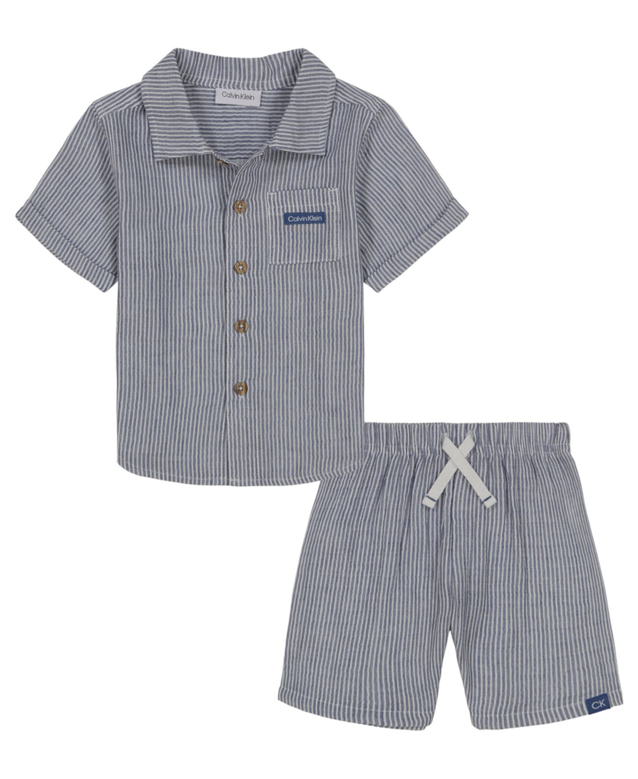 Baby Boys Striped Gauze Shirt and Shorts Set, 2 piece set Calvin Klein