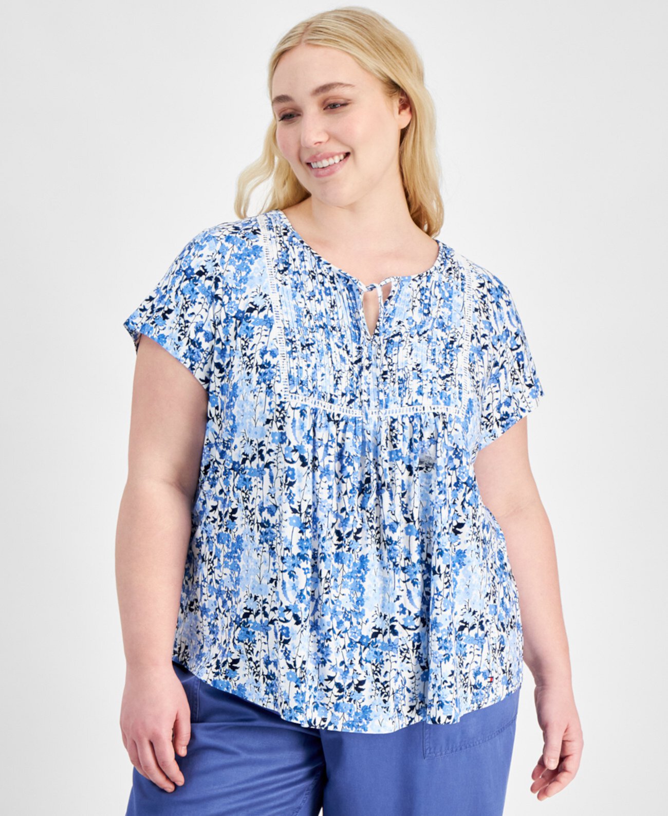 Женская Блузка Tommy Hilfiger Plus Size Floral Short-Sleeve Pintuck Tommy Hilfiger