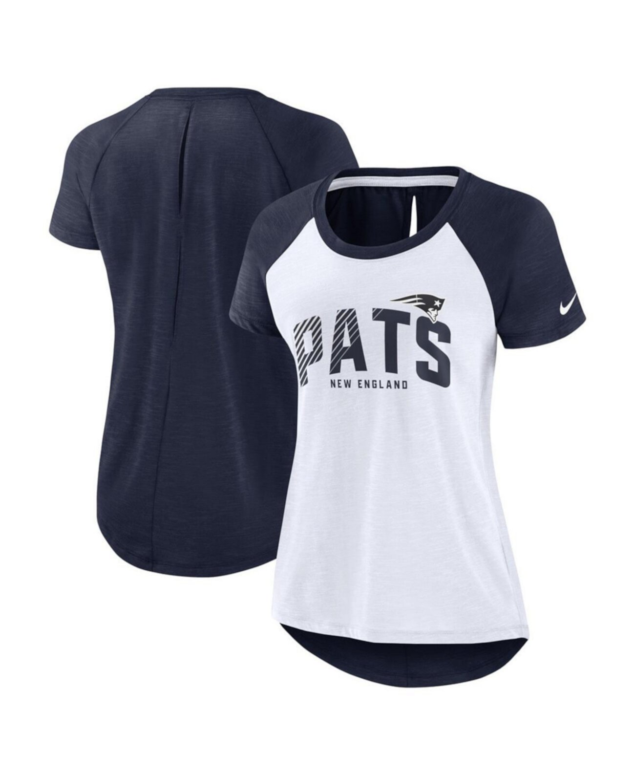 Women's White, Navy New England Patriots Back Slit Lightweight Fashion T-shirt Nike