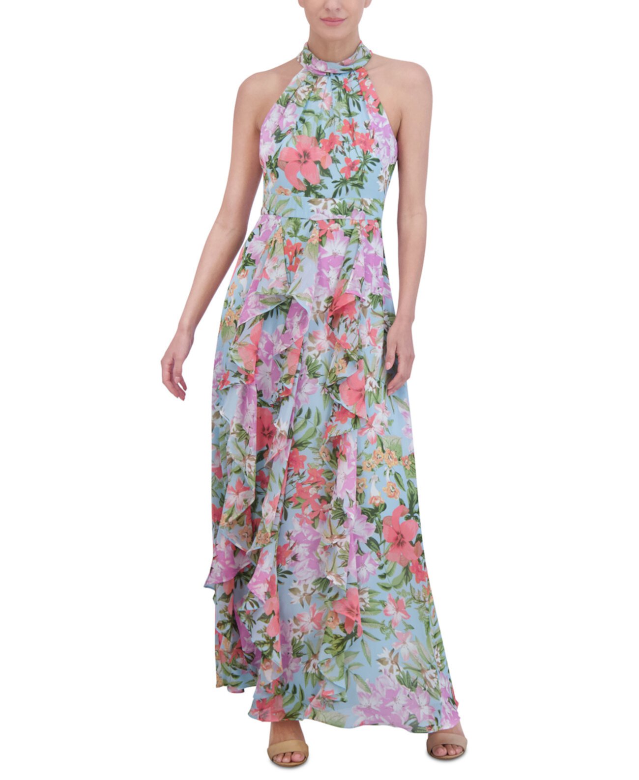 Women's Floral-Print Ruffled Halter Maxi Dress Eliza J