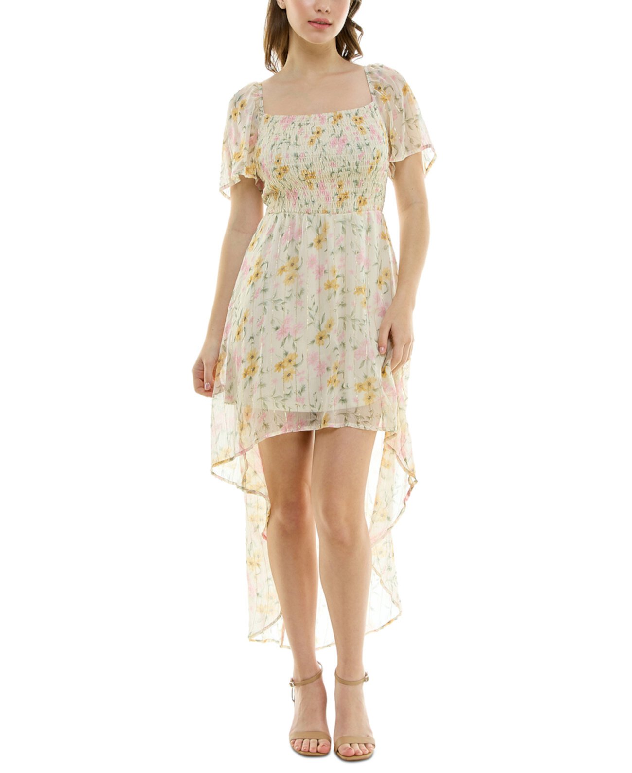 Juniors' Smocked High-Low Chiffon Dress As U Wish