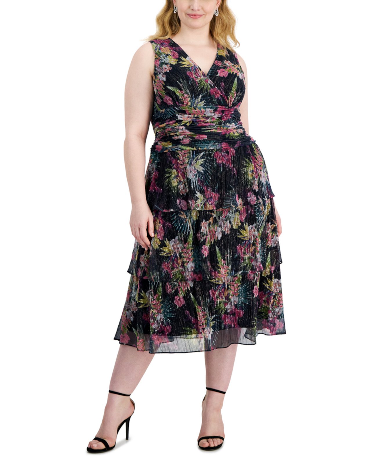 Plus Size Floral-Print Crinkled Midi Dress SL Fashions