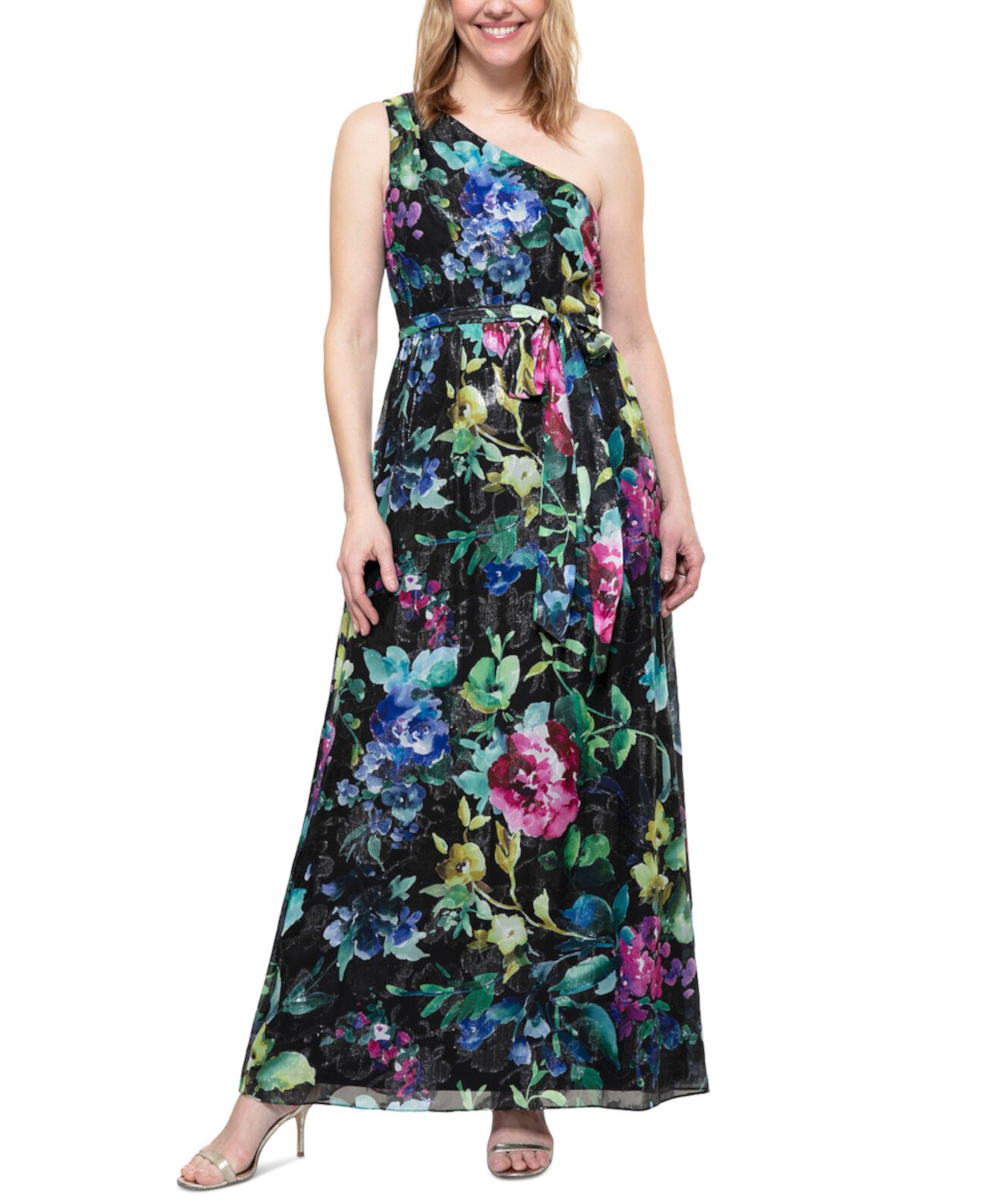 Women's Floral-Print One-Shoulder Maxi Dress SL Fashions