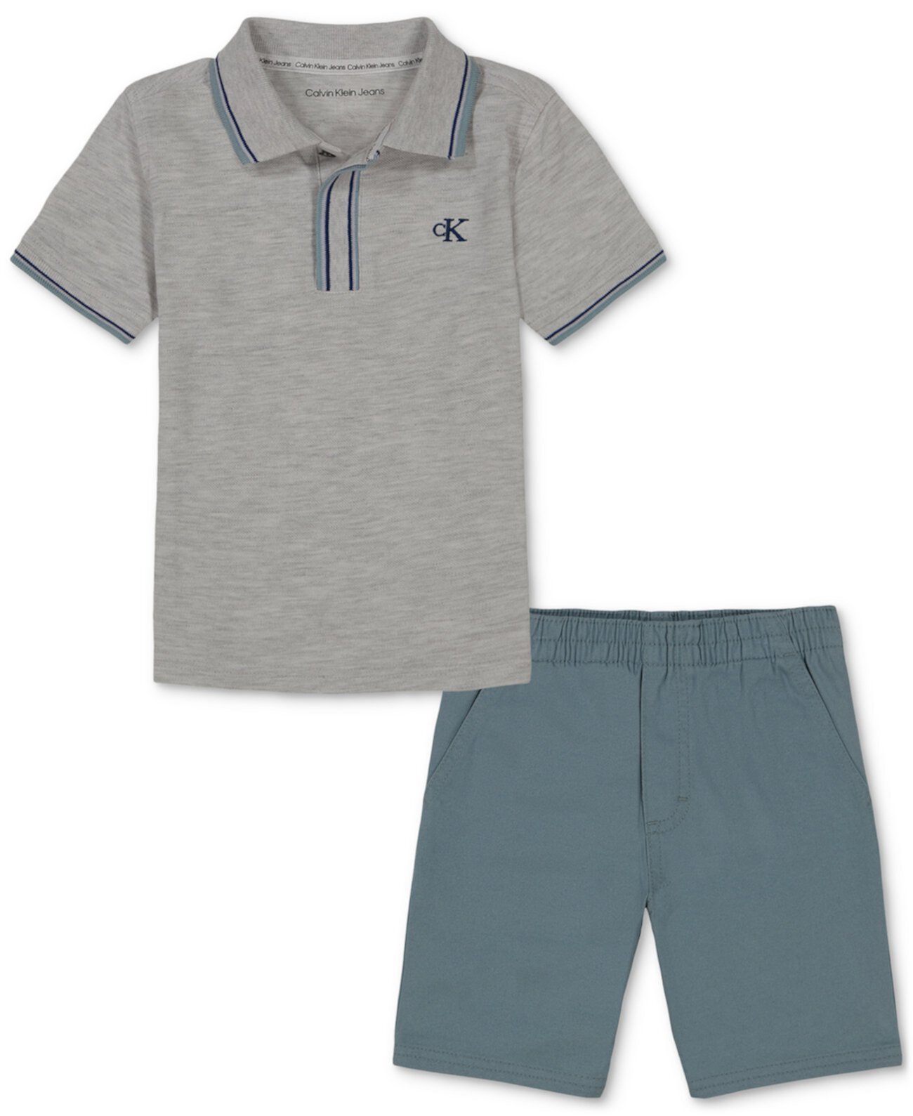 Toddler Boy Heather Pique Polo Shirt and Twill Shorts Calvin Klein