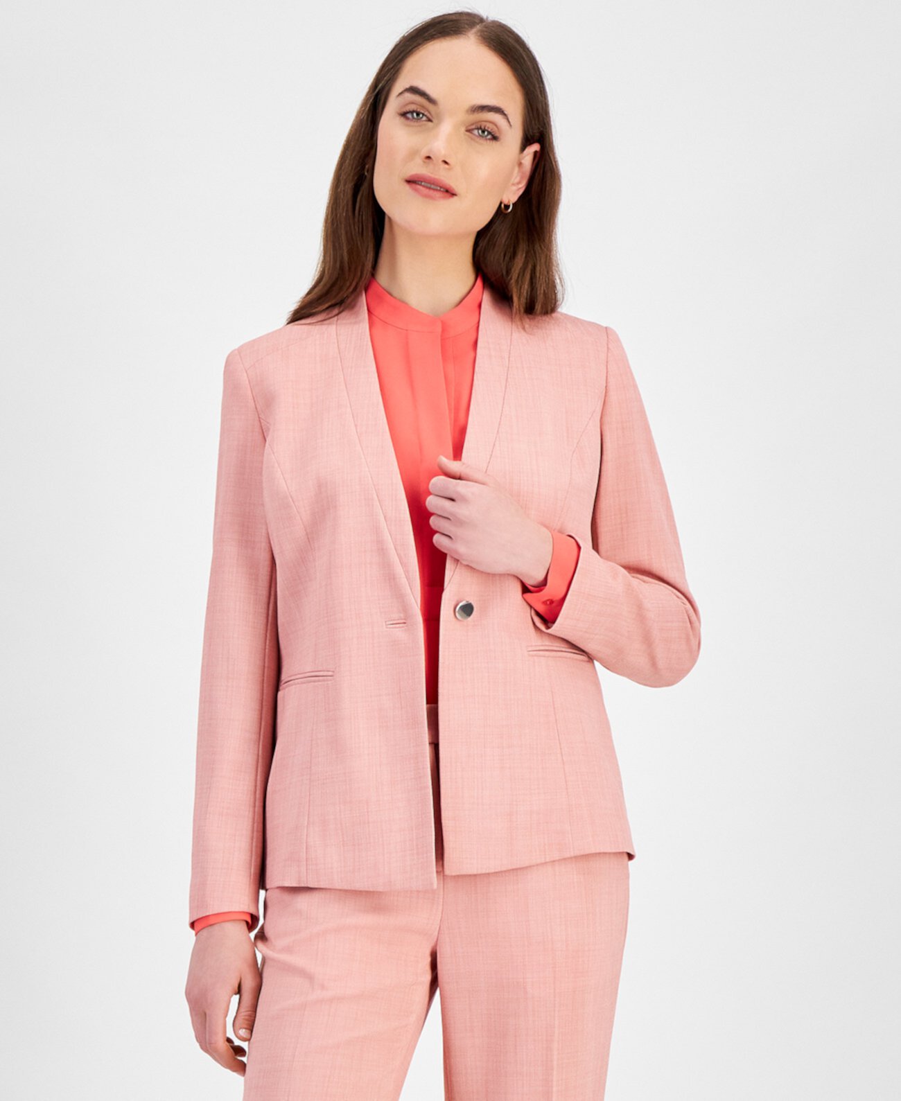Women's Twill Faux-Lapel One-Button Jacket Anne Klein