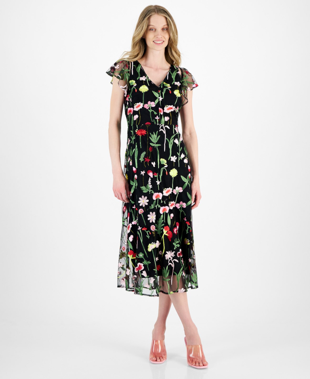 Women's Fresh Cut Embroidery Cold-Shoulder Midi Dress Sam Edelman