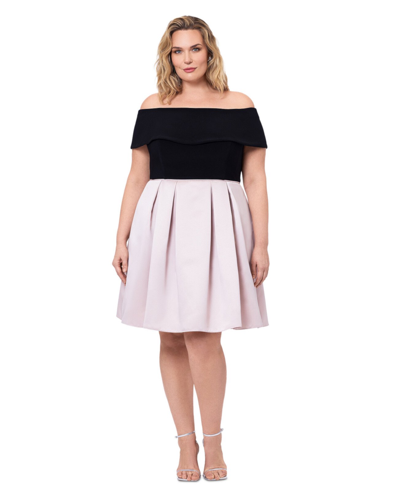 Plus Size Off-The-Shoulder Short-Sleeve Fit & Flare Dress Betsy & Adam