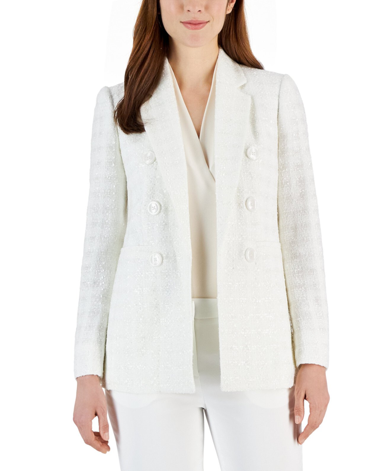 Women's Eyelash Tweed Faux-Double-Breasted Blazer Anne Klein