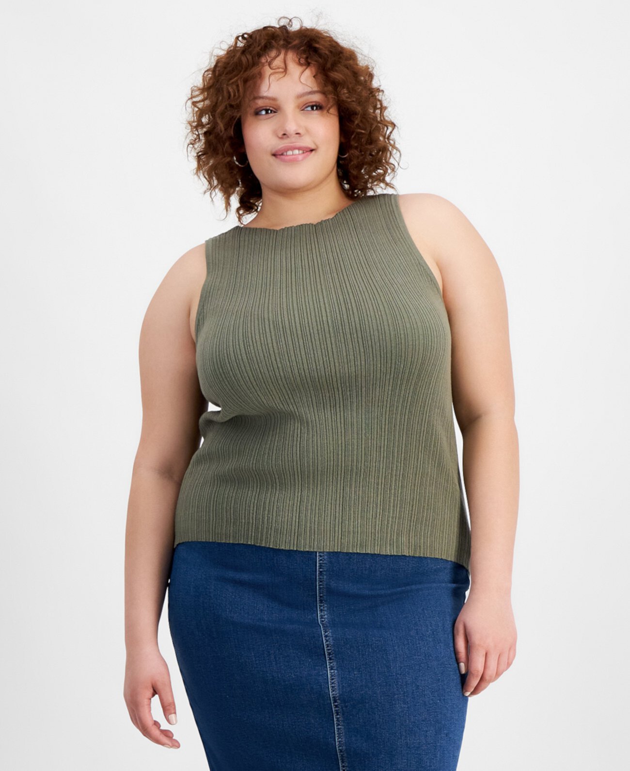 Trendy Plus Size Ribbed Boat-Neck Sweater Tank And Now This