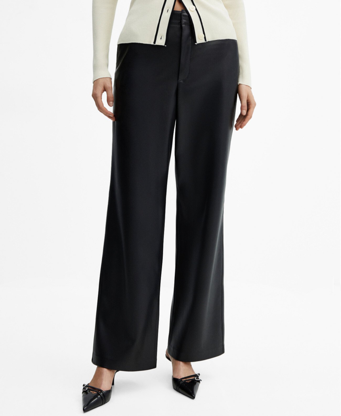 <b>MANGO</b> Women&#x27;s Leather Effect High Waist Pants.