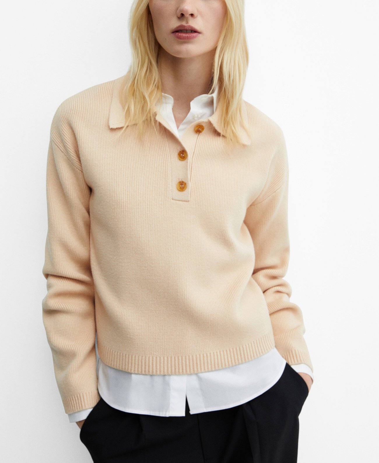 Women's Buttoned Collar Knit Sweater MANGO