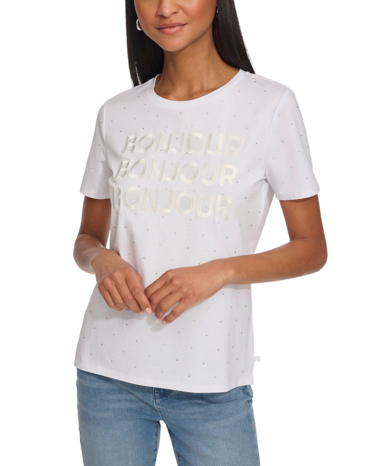 Women's Embellished Bonjour T-Shirt Karl Lagerfeld Paris