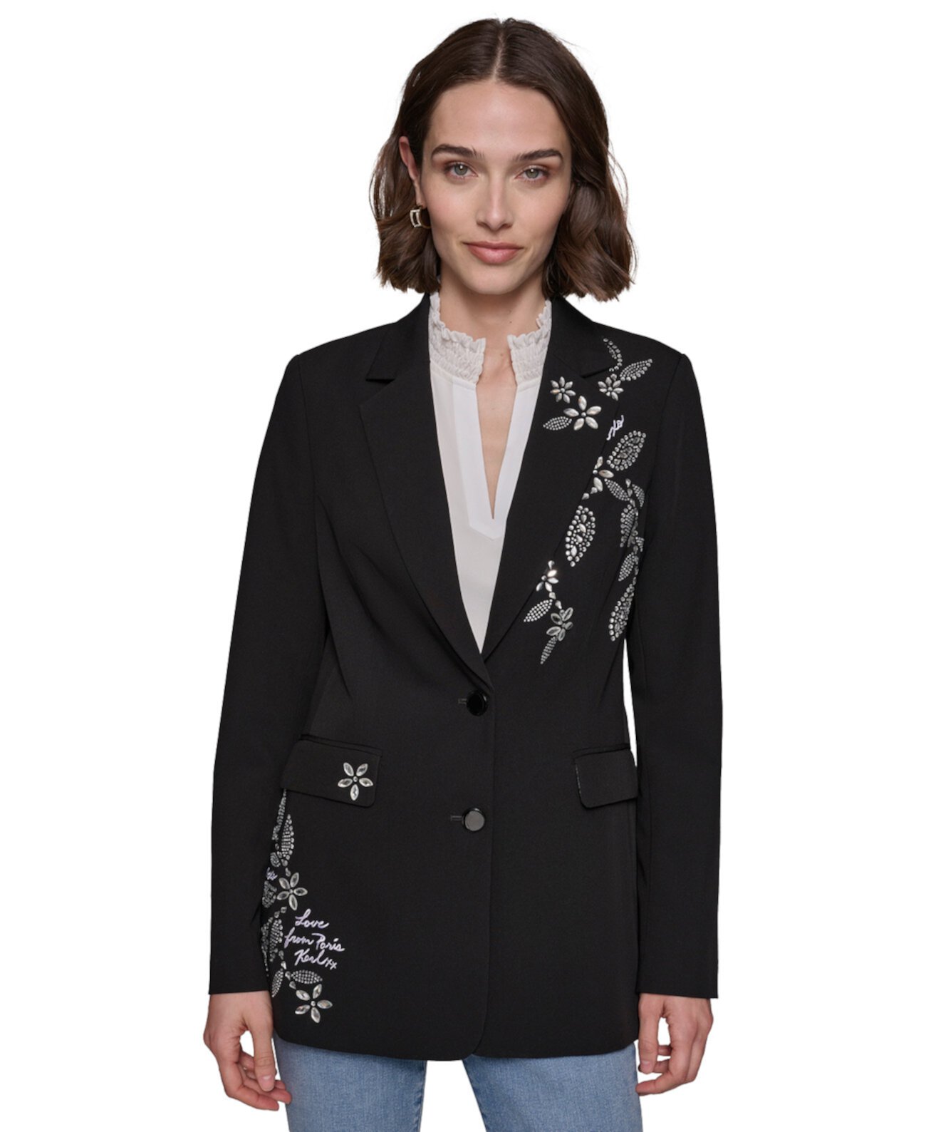Women's Embellished Button-Front Blazer Karl Lagerfeld Paris