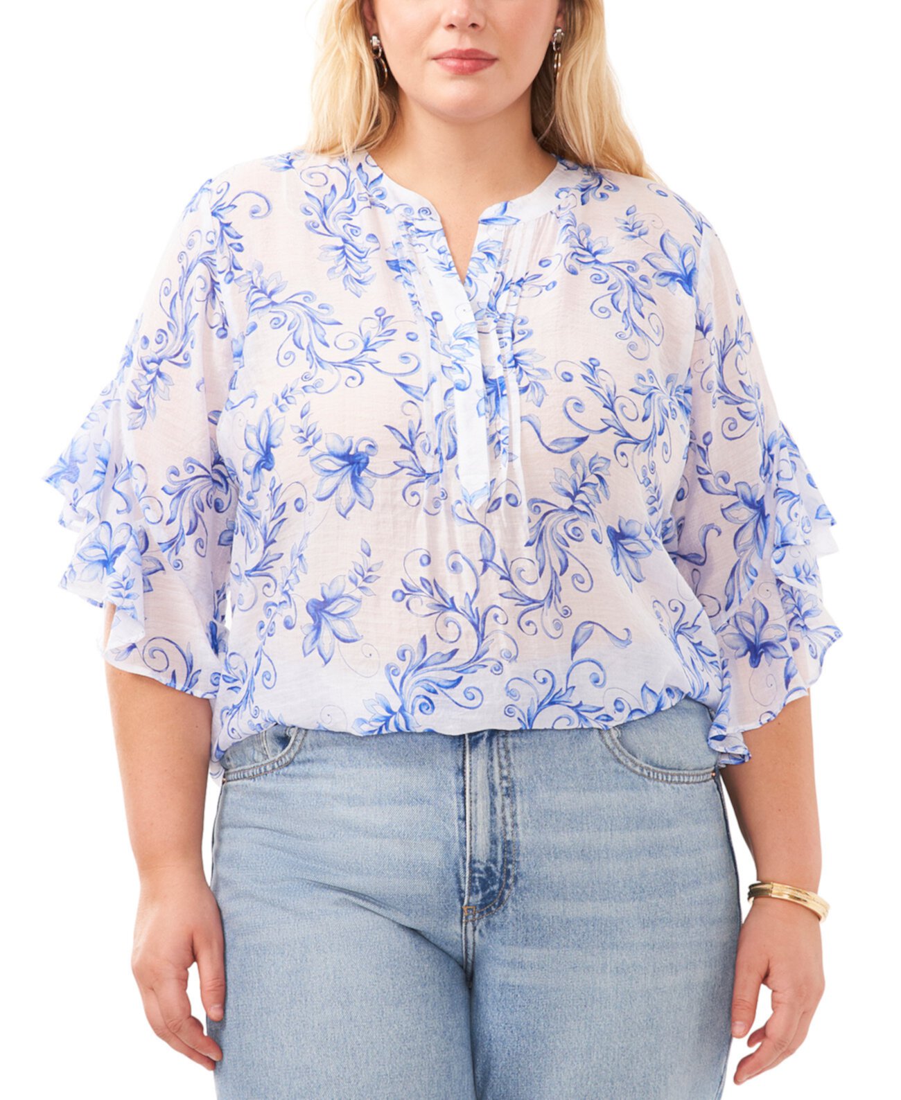 Plus Size Printed Flutter Sleeve Blouse Vince Camuto
