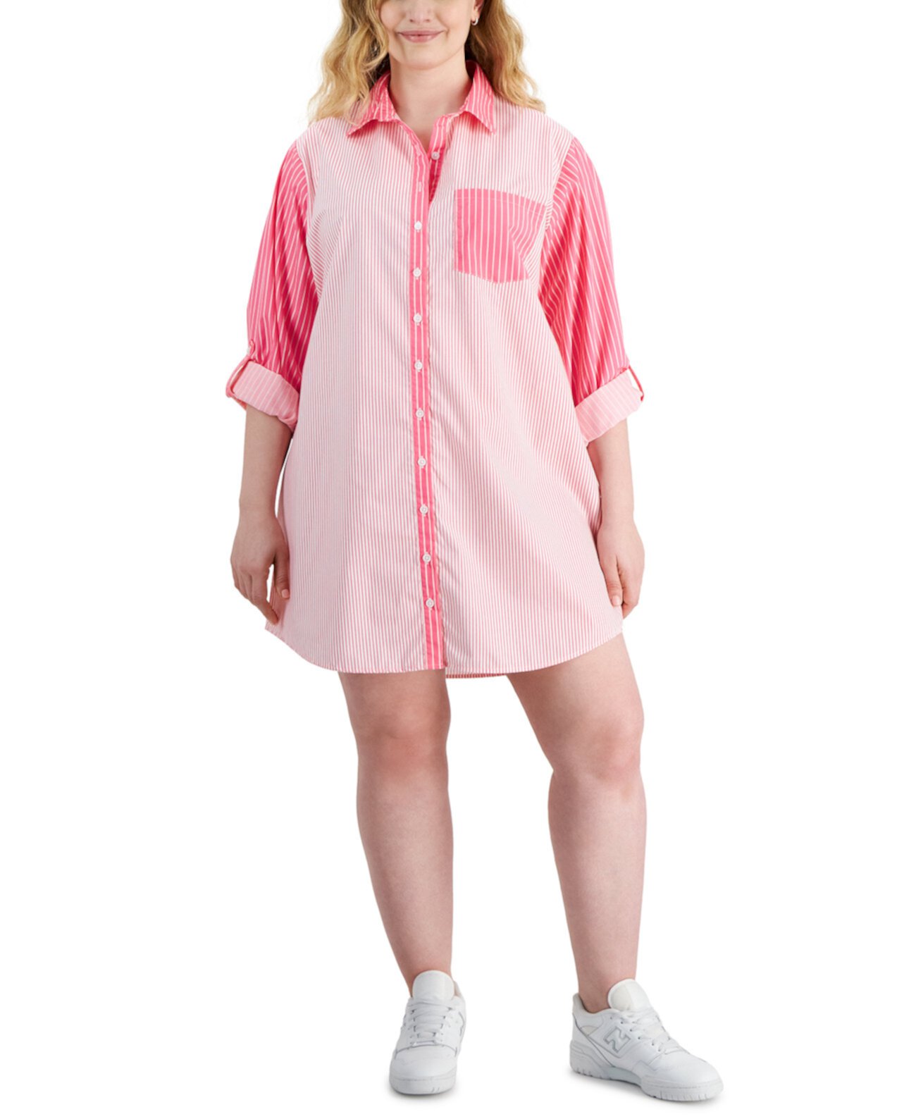 Trendy Plus Size Colorblocked Shirtdress Full Circle