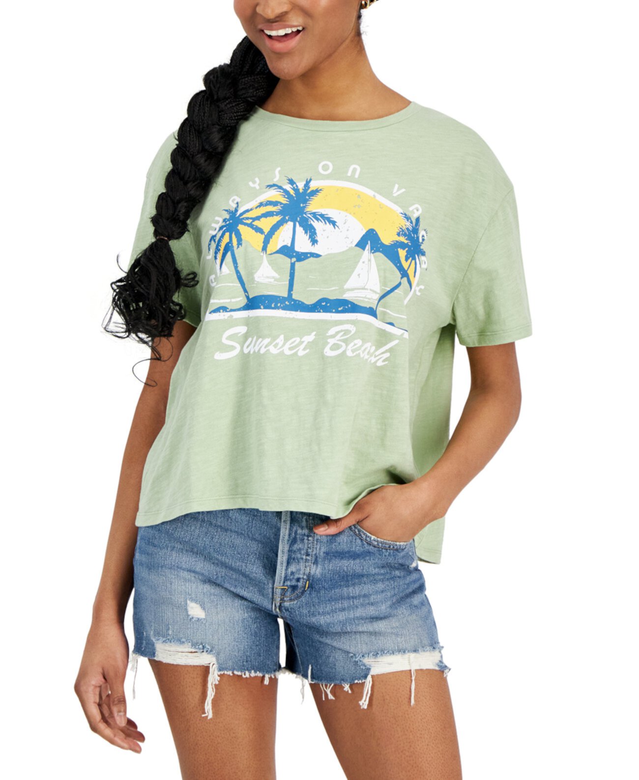 Juniors' Sunset Beach Cotton Short-Sleeve T-Shirt Grayson Threads, The Label