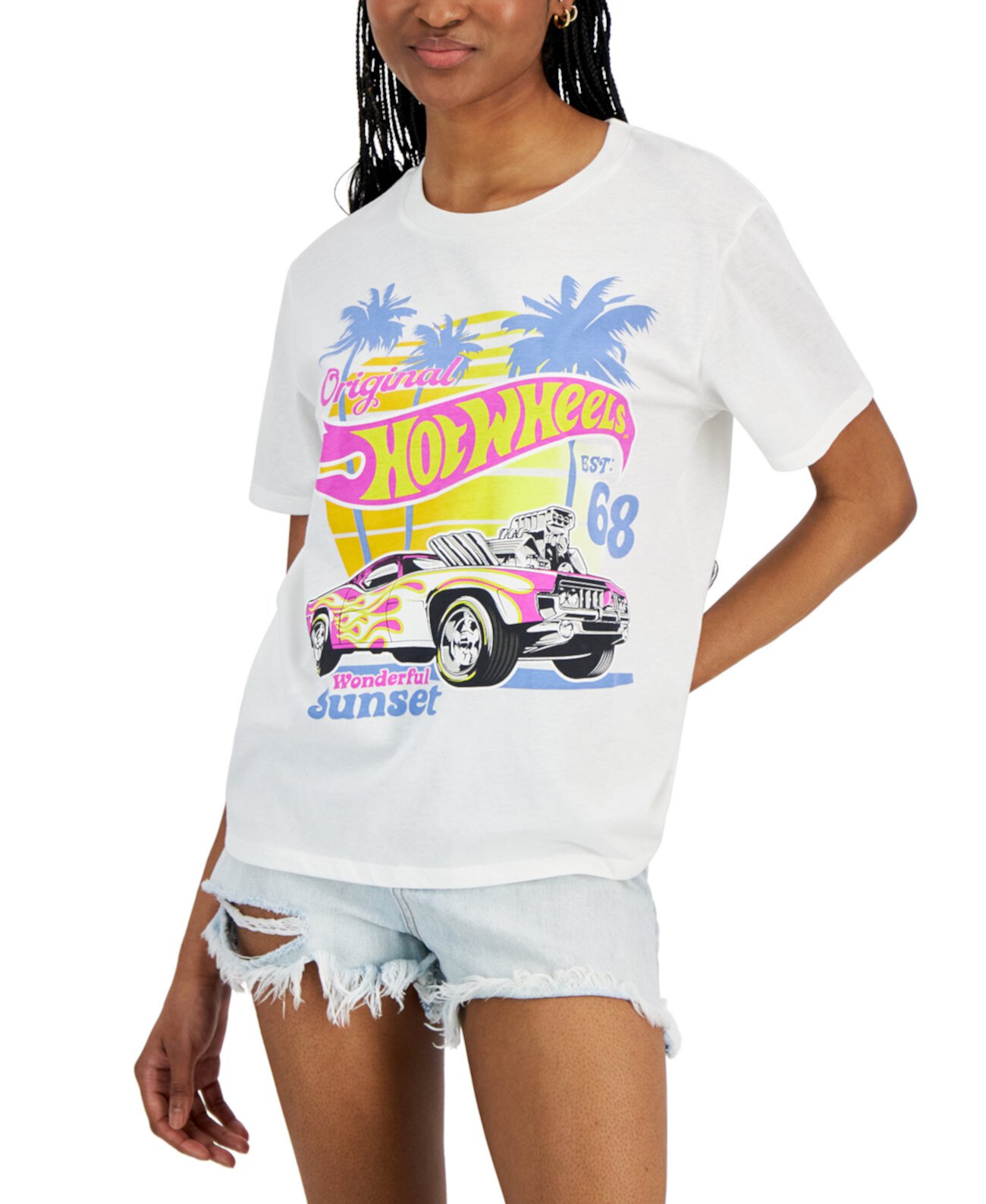 Juniors' Tropical Hot Wheels Crewneck Tee Love Tribe