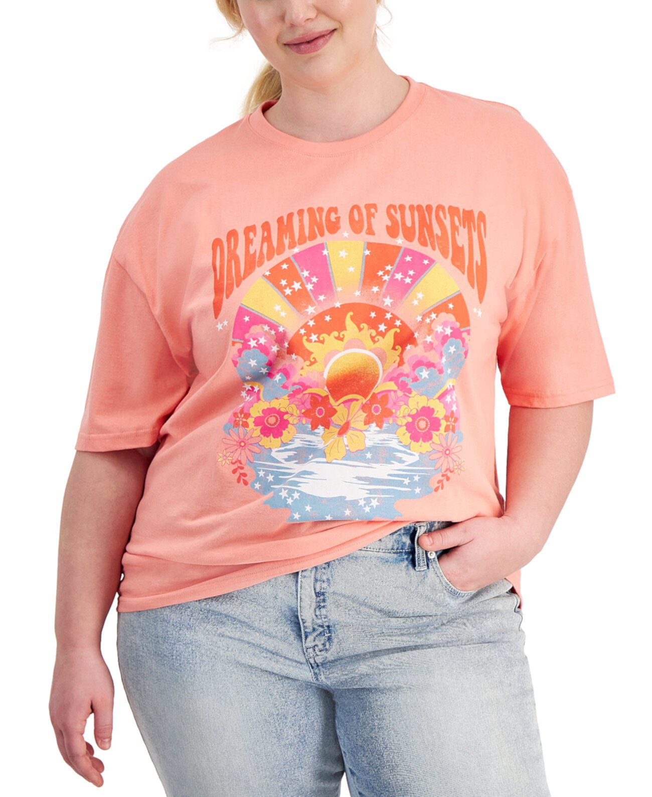 Trendy Plus Size Sunset Dreams Graphic Boyfriend T-Shirt Rebellious One