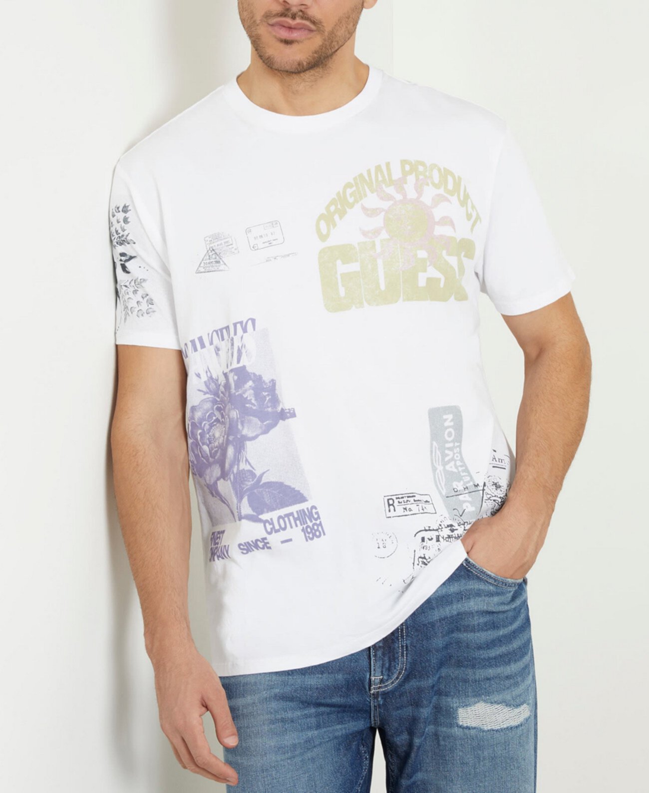 Men's Faded Stamp Graphic Crewneck T-Shirt GUESS