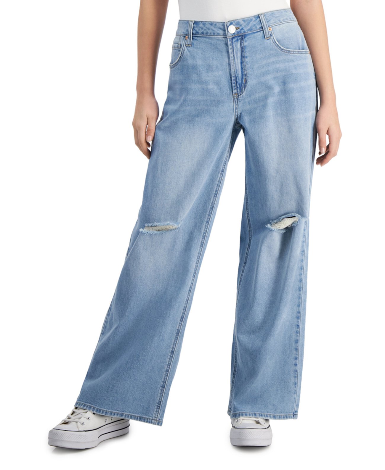 Juniors' High-Rise Wide-Leg Comfy Jeans Vanilla Star