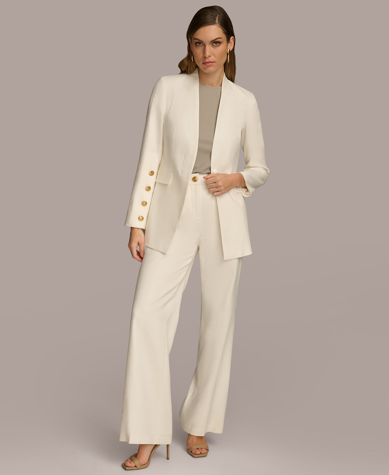 Women's Linen-Blend Button-Sleeve Blazer Donna Karan New York