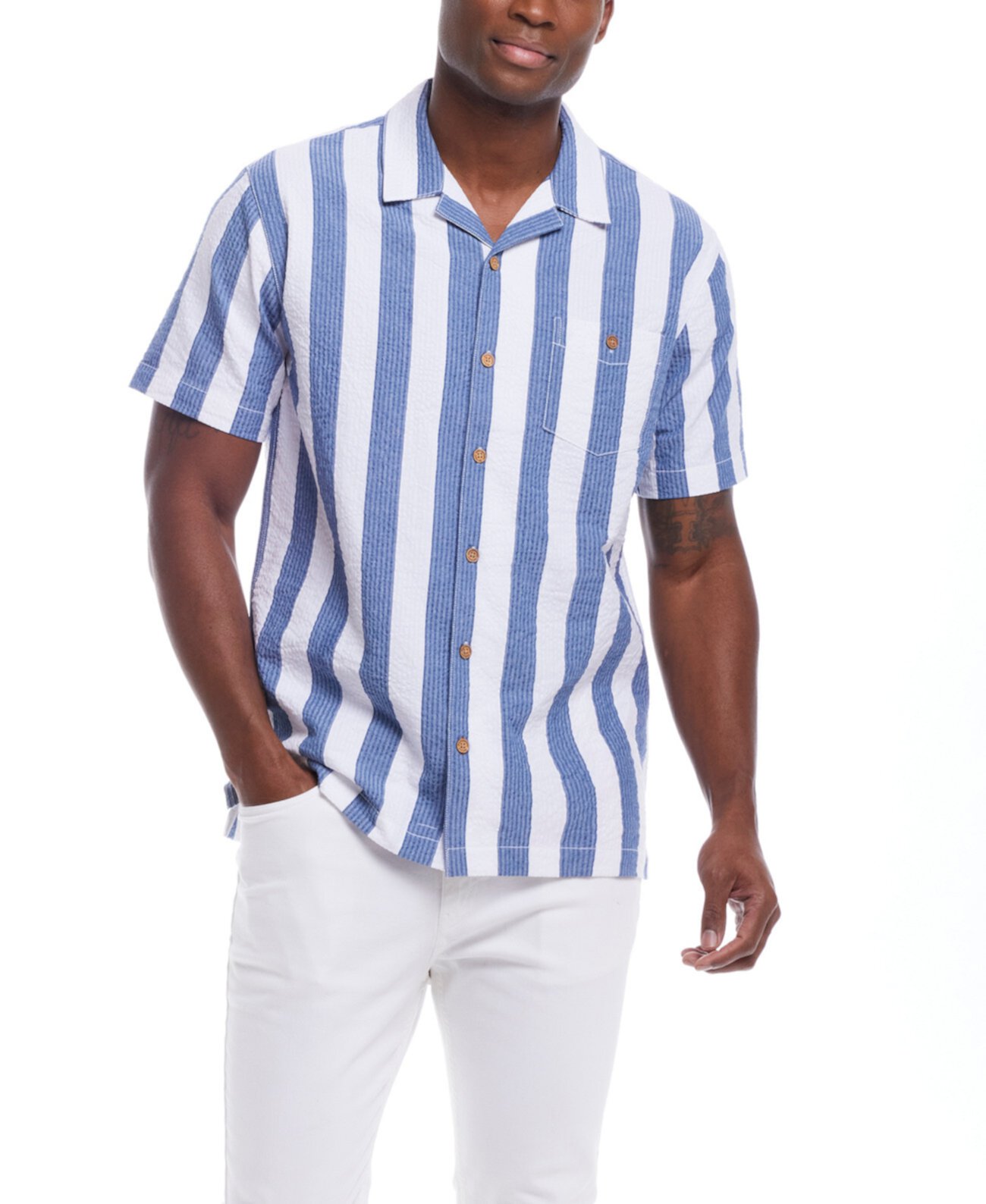 Men's Short Sleeve Cotton Seersucker Shirt Weatherproof Vintage