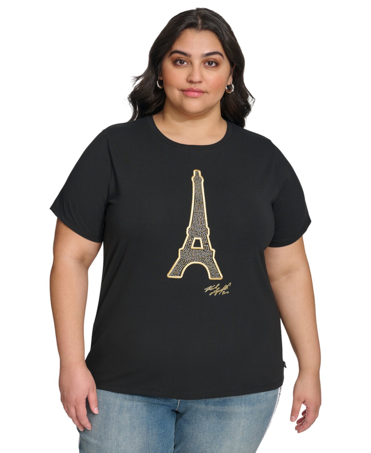 Plus Size Eiffel Tower Embellished T-Shirt, First@Macy’s Karl Lagerfeld Paris