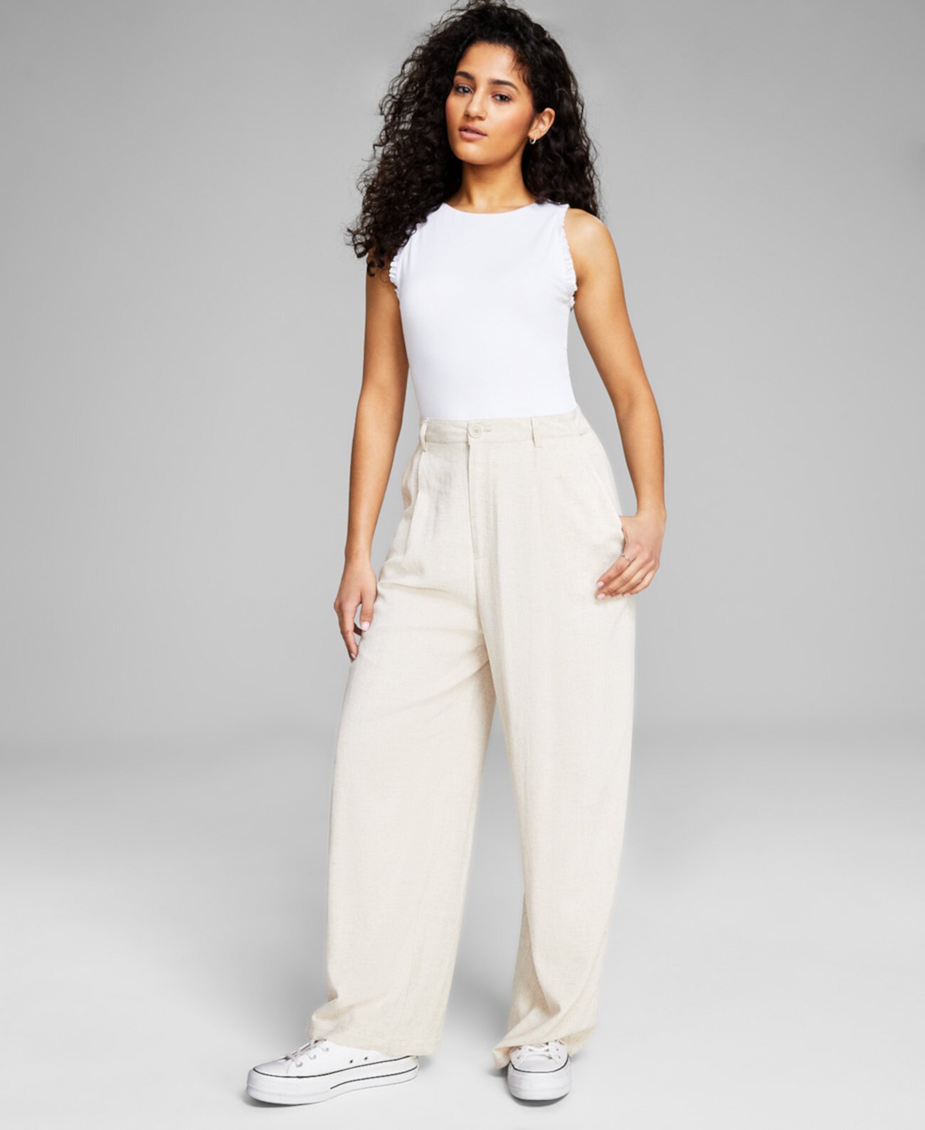 Women's Linen Blend Wide-Leg Trousers, Created for Macy's And Now This