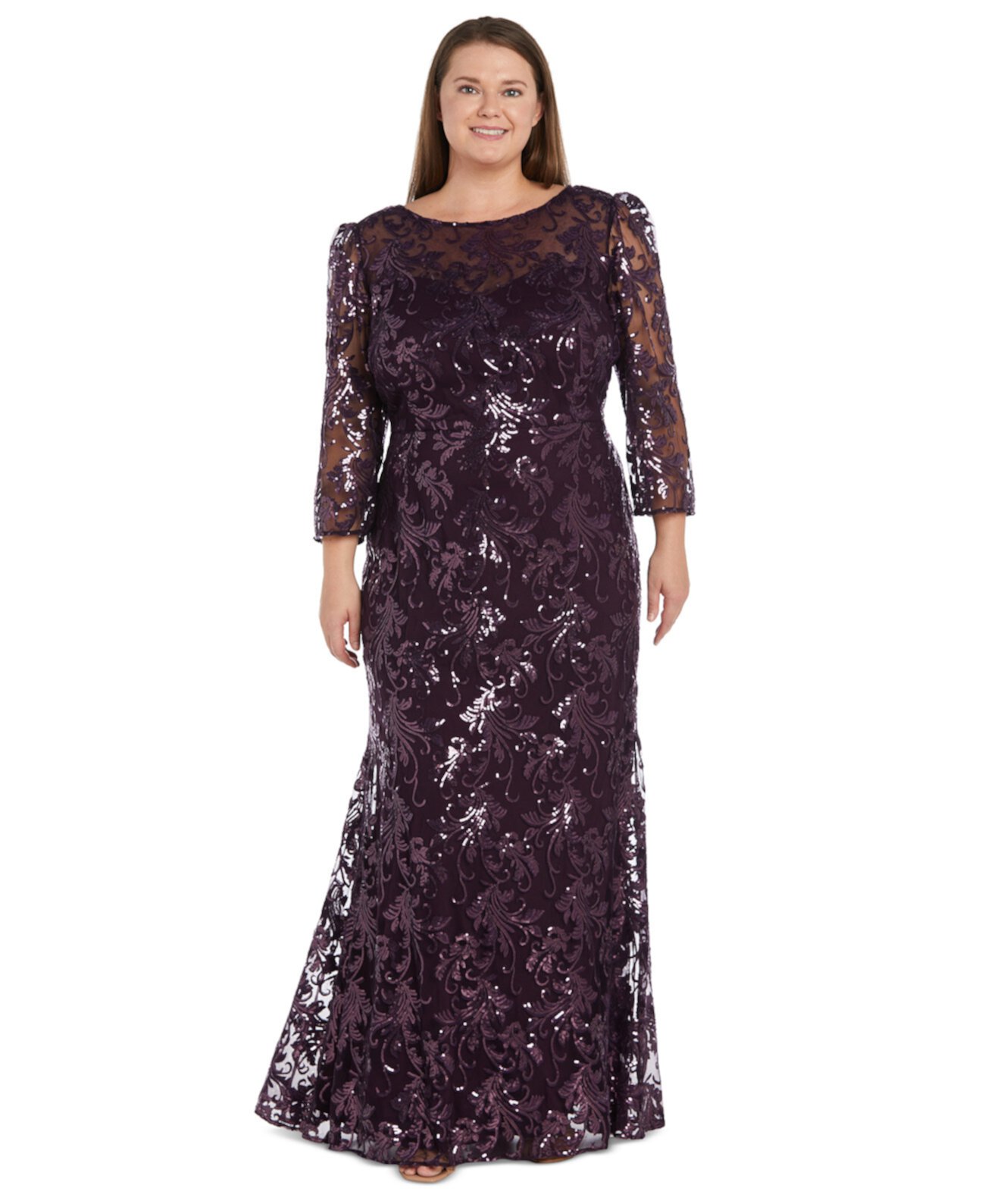 Plus Size Sequined Embroidered Gown R & M Richards