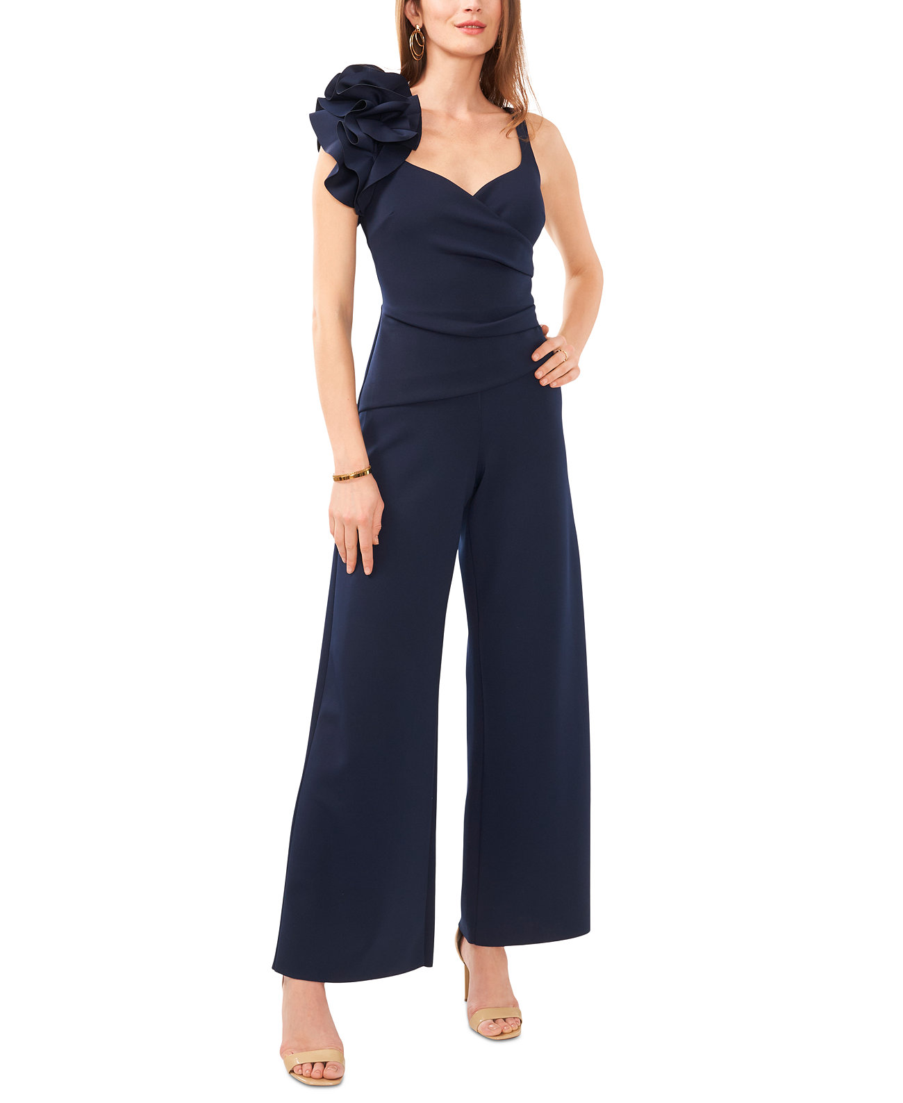 Women's Ruffle Trim Sleeveless Straight-Leg Jumpsuit MSK