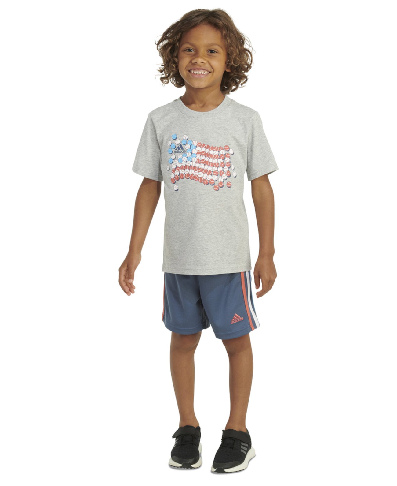 Little & Toddler Boys Graphic Heather T-Shirt & 3-Stripes Shorts, 2 Piece Set Adidas