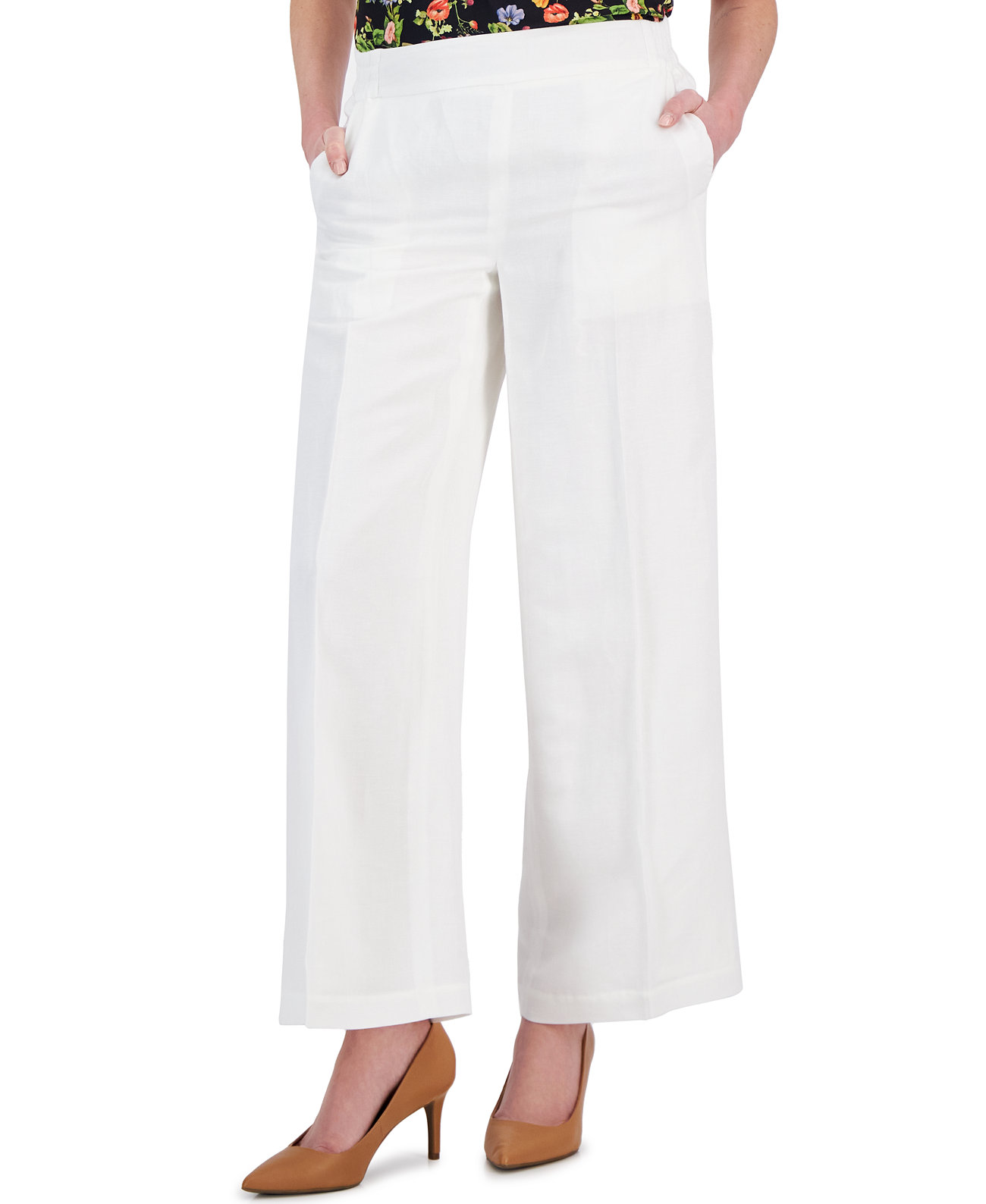 Women's Linen-Blend Pull-On Wide-Leg Pants T Tahari