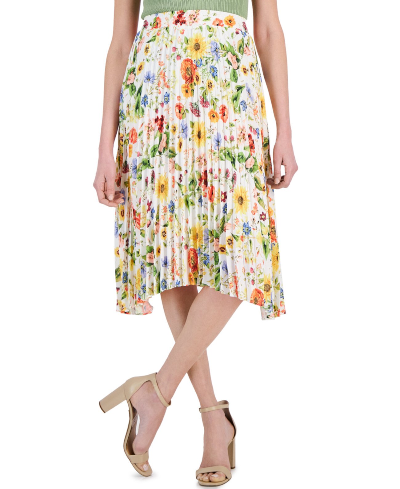 Women's Floral-Printed Pull-On Pleated Midi Skirt T Tahari