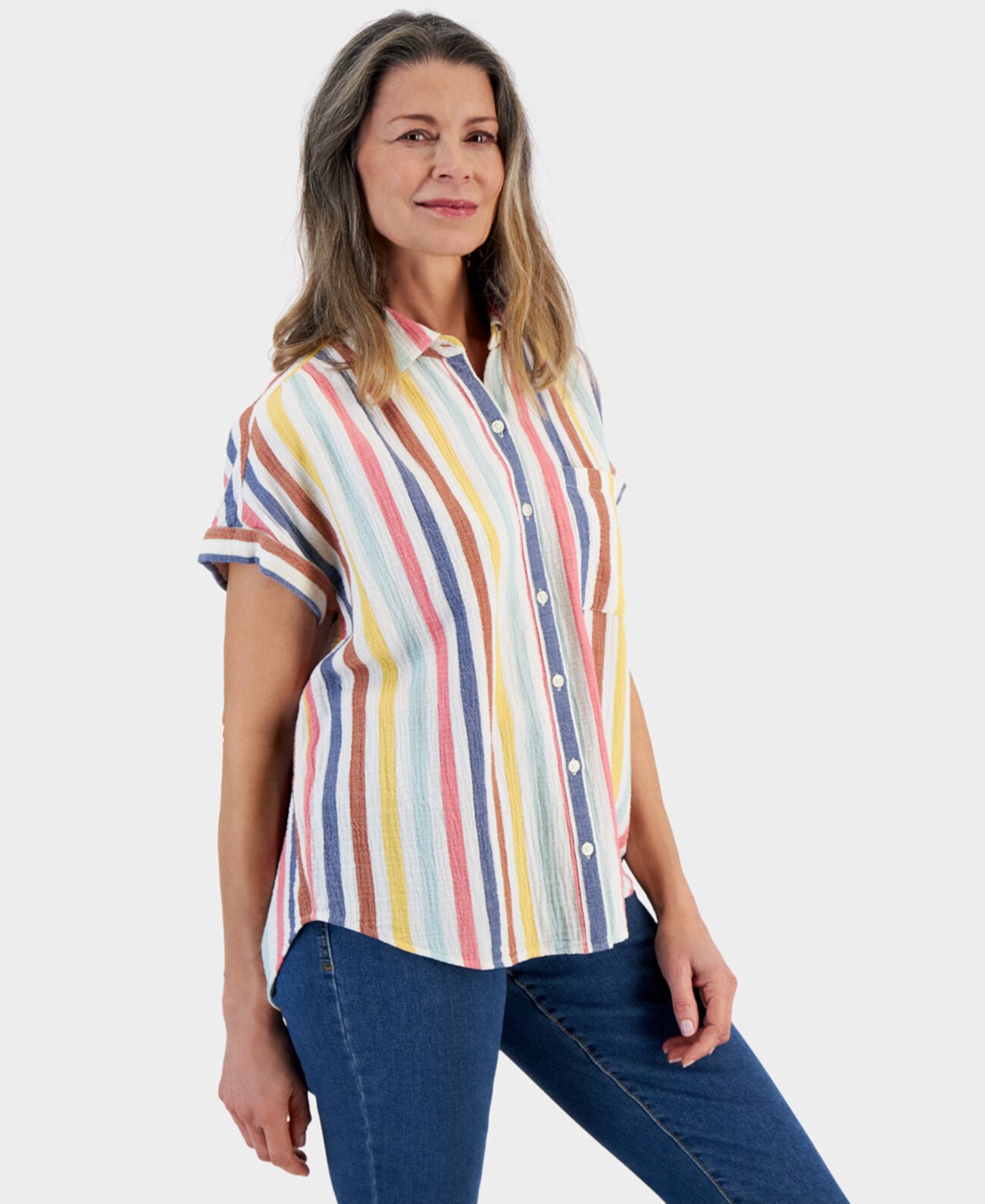 Petite Cotton Gauze Camp Shirt, Created for Macy's Style & Co