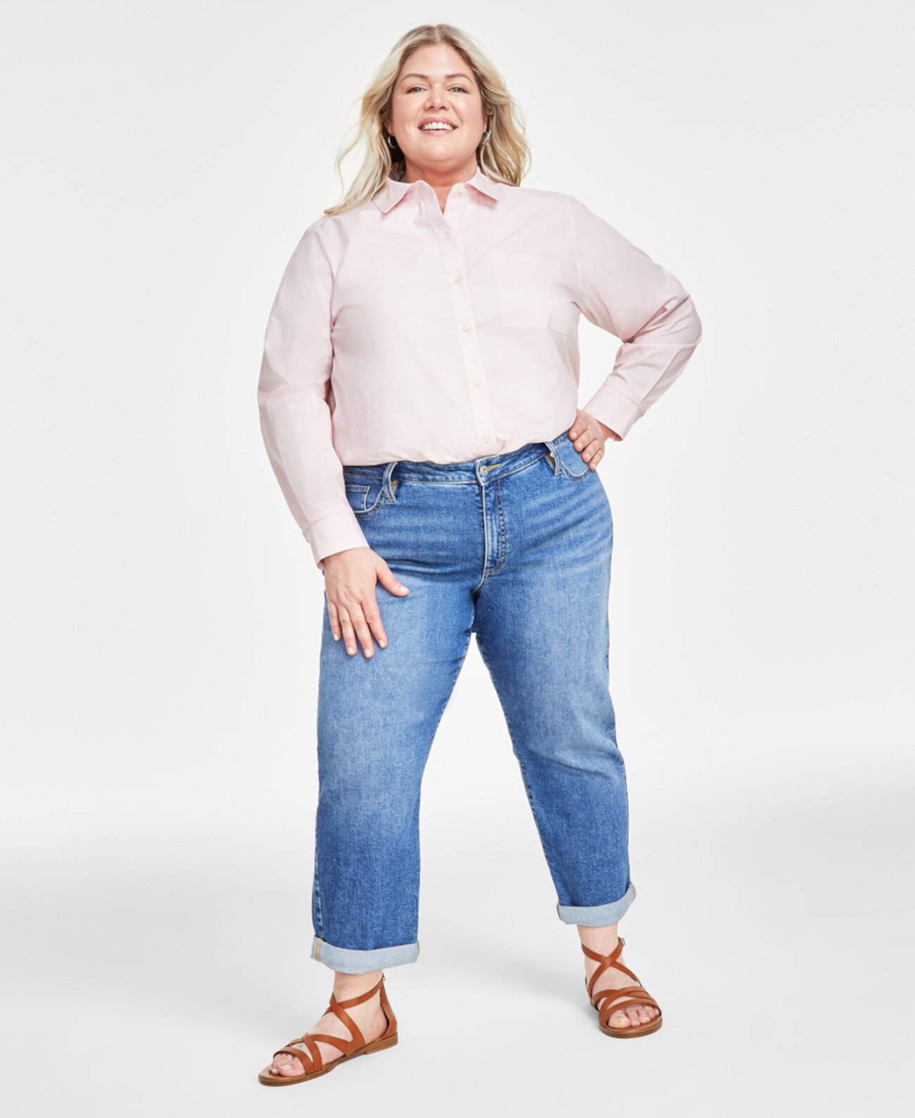 Plus Size Mid-Rise Girlfriend Jeans, Created for Macy's Style & Co