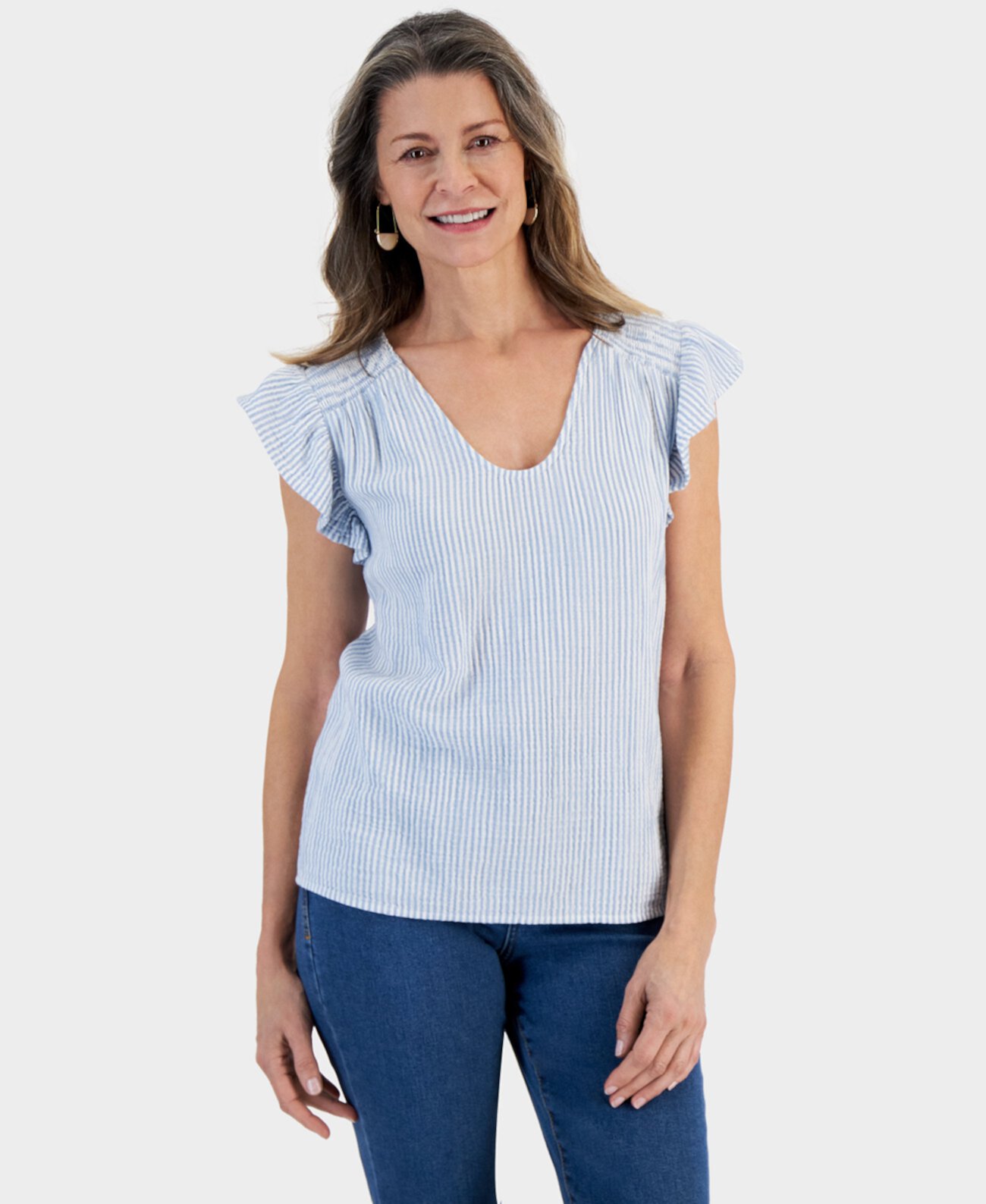 Women's Printed Cotton Gauze Flutter Sleeve Top, Created for Macy's Style & Co