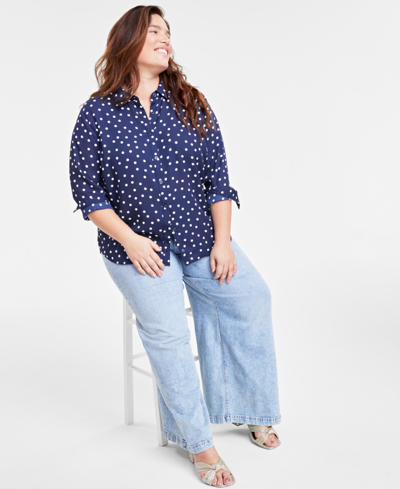 Trendy Plus Size Polka-Dot Shirt, Created for Macy's On 34th