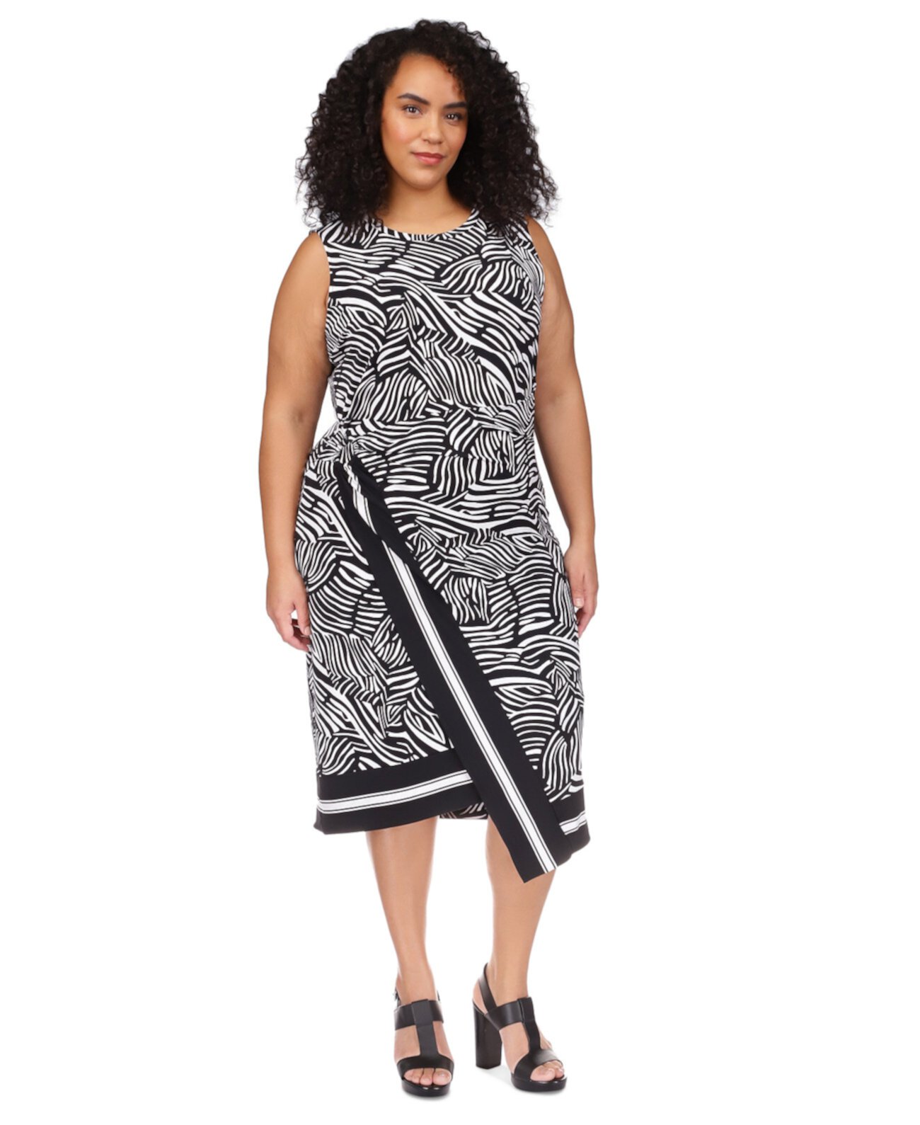 Plus Size Zebra-Print Faux Wrap Midi dress Michael Kors