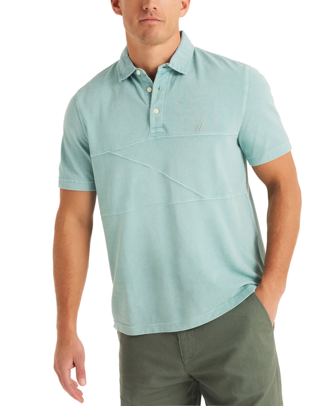 Men's Textured Pieced Piqué Short Sleeve Polo Shirt Nautica