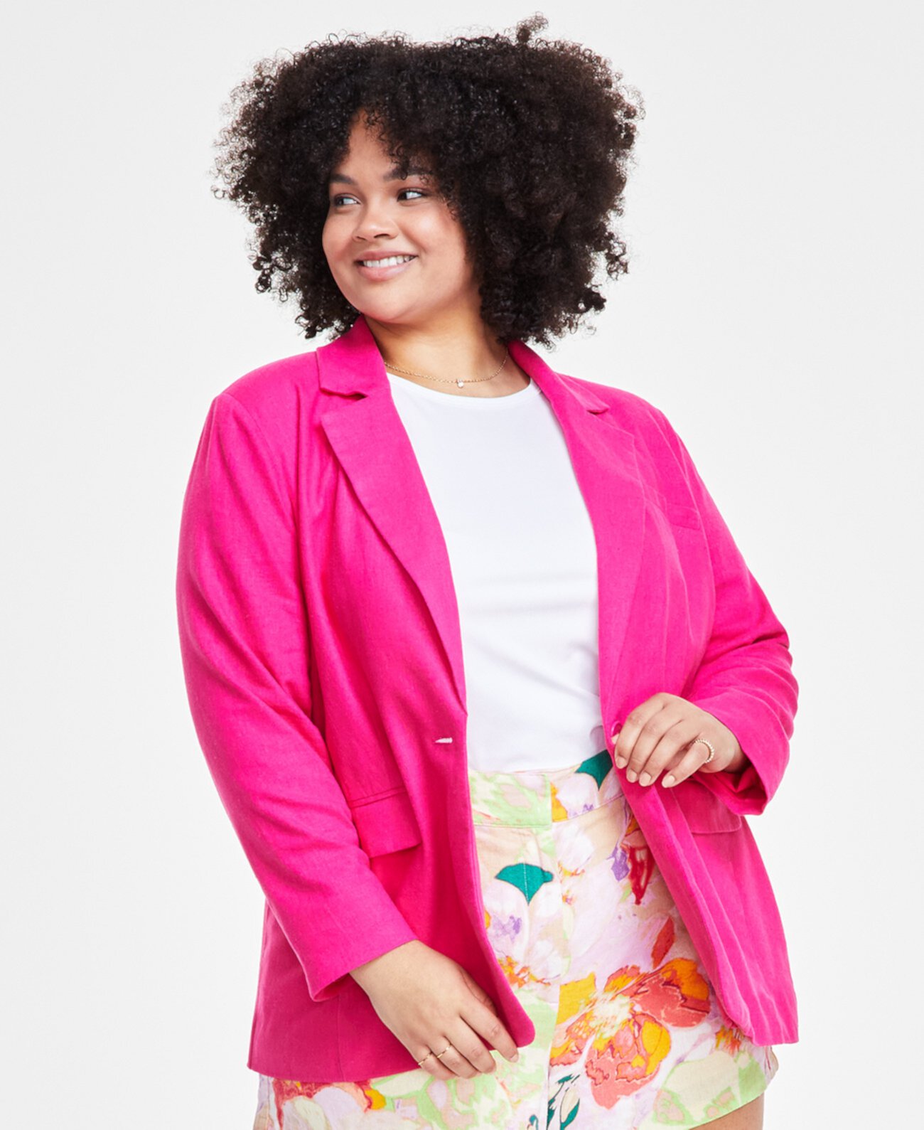 Trendy Plus Size One-Button Linen Blazer, Created for Macy's Bar III