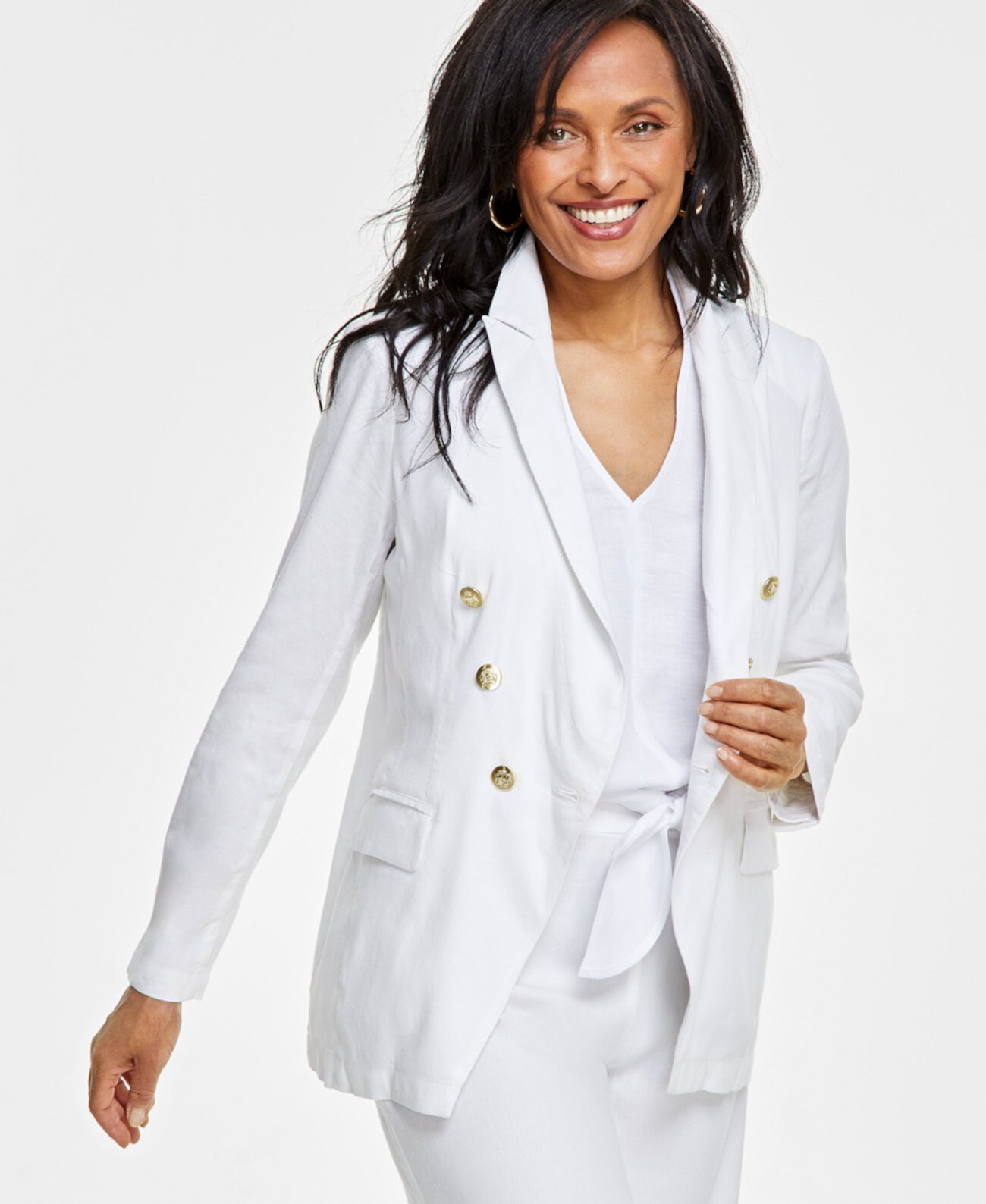 Petite Linen-Blend Double-Breasted Blazer, Created for Macy's I.N.C. International Concepts