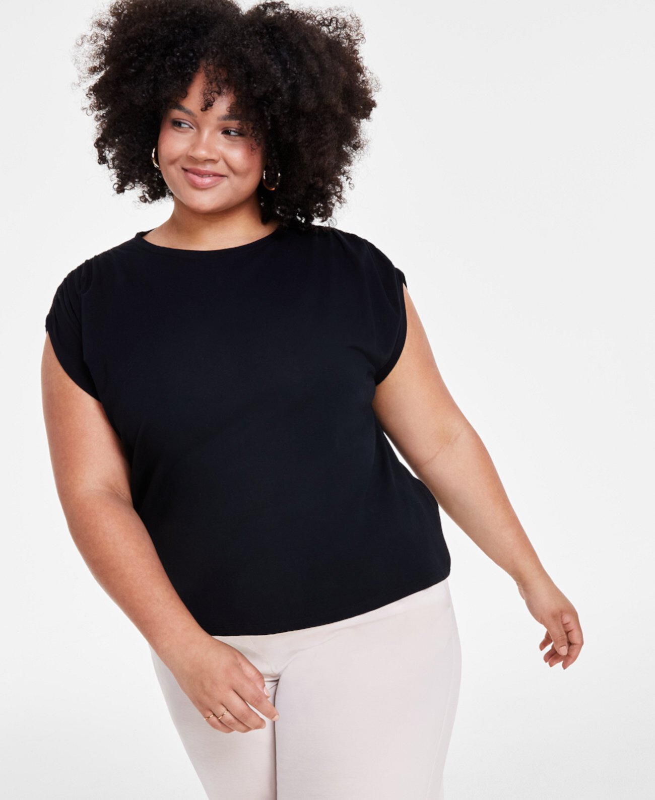 Trendy Plus Size Crewneck Bungee Top, Created for Macy's Bar III